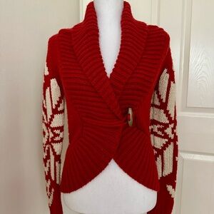 American Eagle Outfitters Red and White Snowflake Sweater